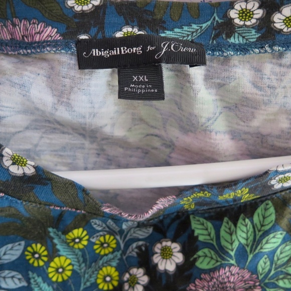 J.Crew x Abigail Borg Blue Floral 3/4 Sleeve T-Shirt Crewneck - Picture 5 of 7
